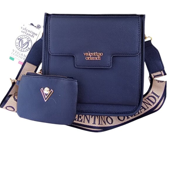 Valentino Orlandi NEW Black 2 pc Vegan Leather Crossbody  Bag & Pouch $199 - Picture 2 of 14